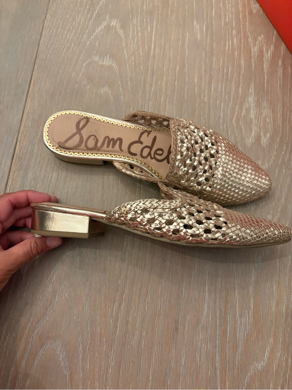Sam Edelman Metallic Gold Woven Slide Mule